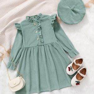 Niñitas Vestido ribete fruncido con volante y sombrero